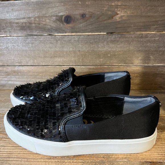 Womens Sam Edelman Elton Black Sequin Slip On Casual Shoes Sneaker Size‎ 6 M GUC - Picture 2 of 7